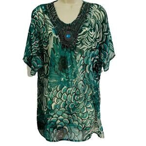 Celina Semi Sheer Coverup Beaded Floral Womens S/M